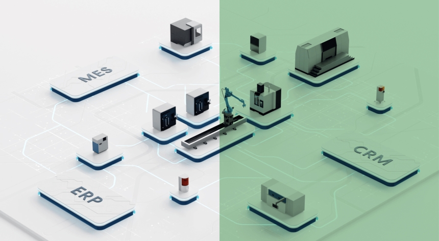 Model layout of a job shop's technology stack